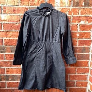 Madewell Womens 2 Black Stone Demi Ruffle Mockneck Keyhole Long Sleeve Dress
